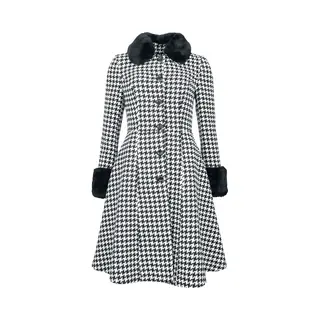 Voodoo Vixen Houndstooth Faux Fur Trim Coat Black White
