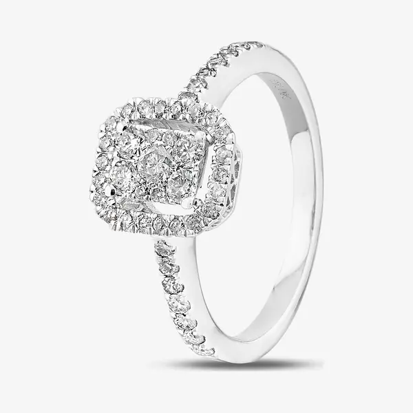 Burrells 9ct White Gold 0.49ct Diamond Baguette Halo Cluster Ring THR15209-50 K thumbnail