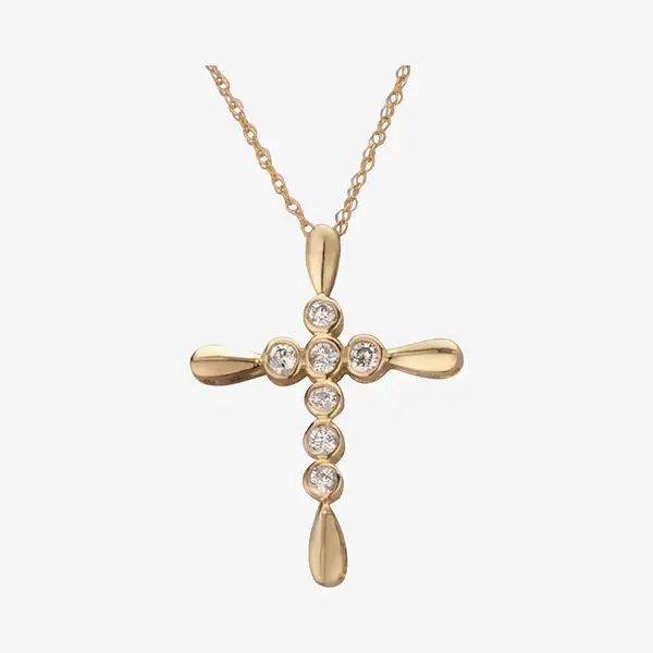 T.H.Baker Women's 9ct Yellow Gold 0.10ct Bezel-Set Diamond Cross Pendant TH0121842 | Size, 18 Inches thumbnail