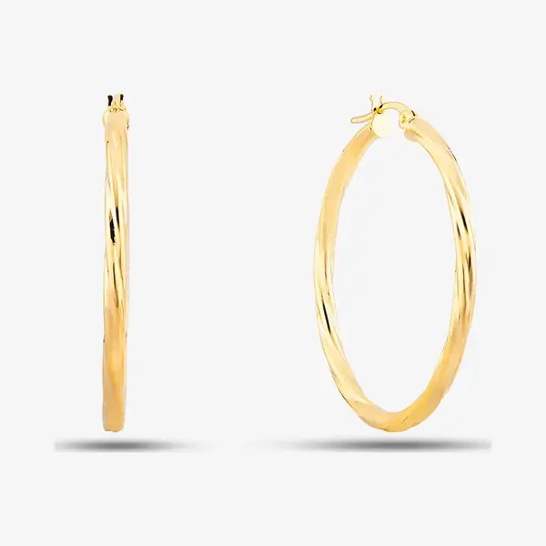 T.H.Baker Women's 9ct Yellow Gold Twist Hoop Earrings UER039Y thumbnail