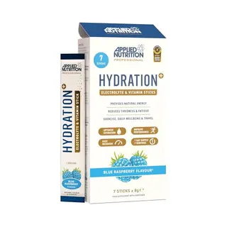 Applied Nutrition Hydration+ Sachets | Electrolyte Powder Mix | Rapid Hydration, Vitamins & Energy | Sugar-Free & Vegan | Blue Raspberry | 7 X 8g