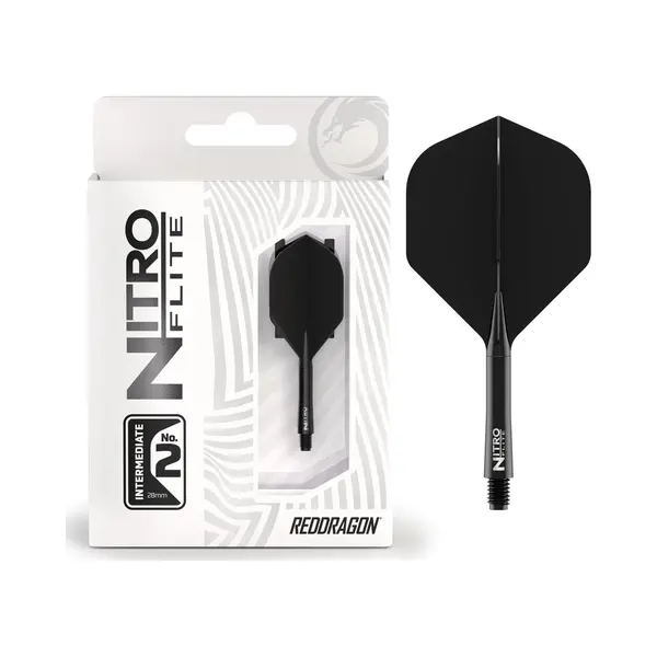 Red Dragon Darts – Nitro Flite Integrated Flight & Shaft System – No.2 Shape And Design – Black & Black Colour, Intermediate Length thumbnail