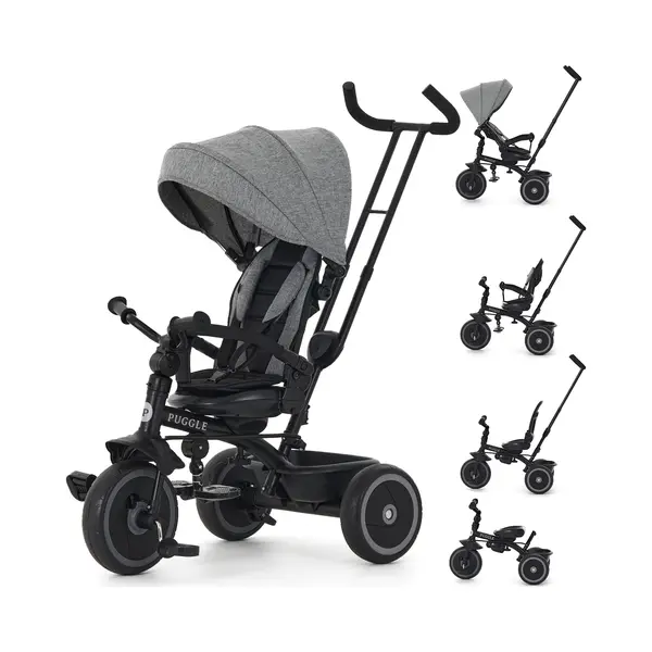 Puggle Easy Twist 6-in-1 Folding Trike With Parent Handle - Melange Grey (9 Months - 5 Years) thumbnail