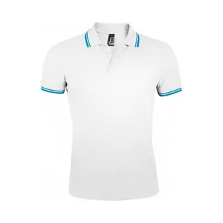 Sols Mens Pasadena Tipped Short Sleeve Pique Polo Shirt (White/Aqua Blue) - Multicolour Cotton - Size Large