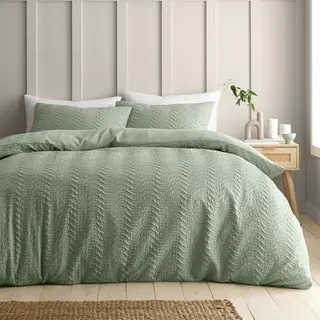 Catherine Lansfield Heatset Wave King Duvet Cover Set With Pillowcases Mint Green