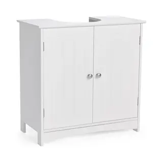 VonHaus Under Sink Bathroom Cabinet – White Under Sink Storage For Bathroom - Freestanding Under Basin Cabinet With 2 Shelves - Tongue & Groove