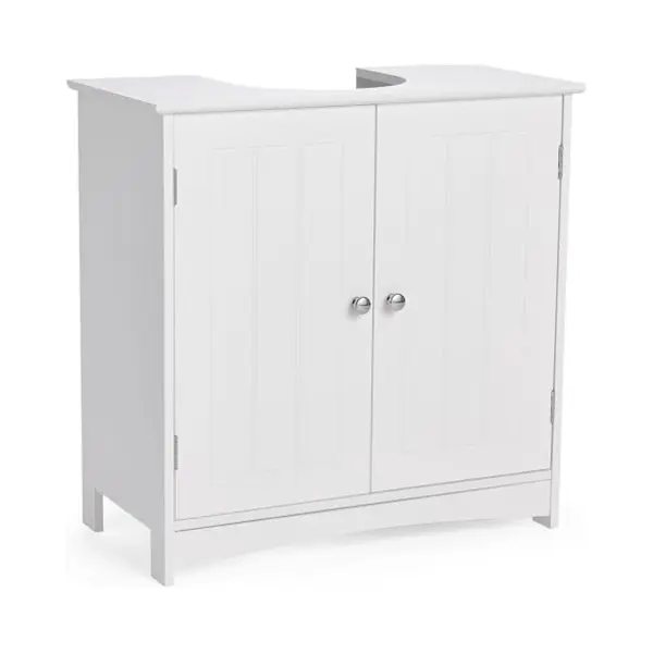 VonHaus Under Sink Bathroom Cabinet – White Under Sink Storage For Bathroom - Freestanding Under Basin Cabinet With 2 Shelves - Tongue & Groove thumbnail