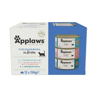 Applaws Adult Mixed Pack Cat Cans In Broth 12 X 156g - Fish In Broth (Verpakking van 12)