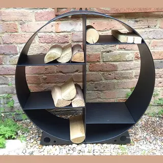 Inspirational Gifting Large Steel Round Log Store & Shelves Metal Log Holder Log Storage In Black 80cm