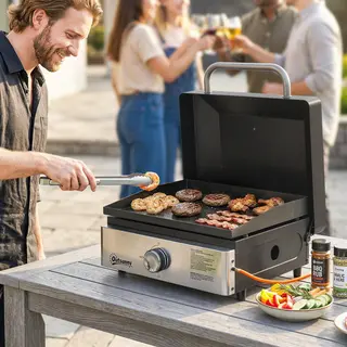 Outsunny Grill Griddle, Tabletop Gas Bbq With Grease Cup, Black