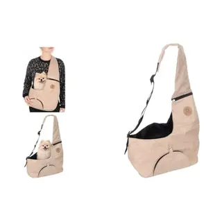 Flamingo Hunderucksack - Bauchtrage Kanga Beige – 44x20x20cm – Polyester – Top-Öffnung – Abnehmbarer Boden – Lüftungsnetz – Schulterriemen –