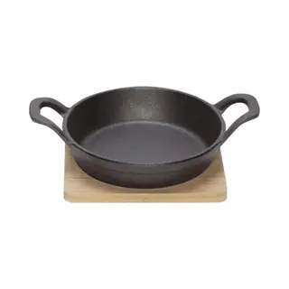 Cosy&Trendy Gietijzeren Gratineerschaal 16cm Op Houten Plank, Pan + Steelpan
