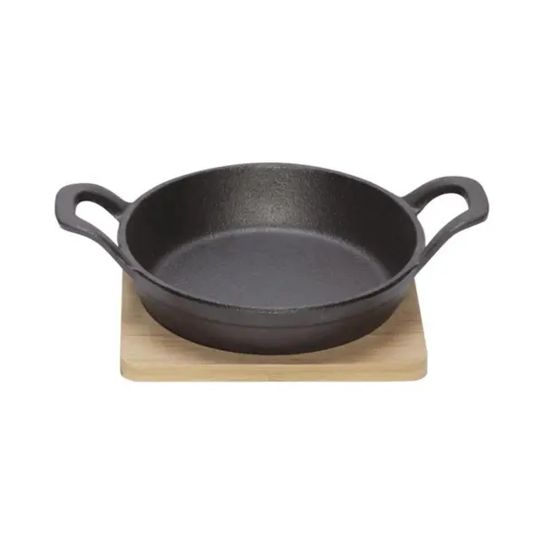 Cosy&Trendy Gietijzeren Gratineerschaal 16cm Op Houten Plank, Pan + Steelpan thumbnail