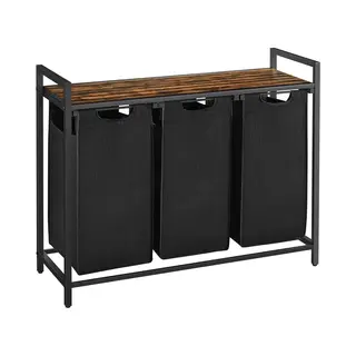 Acaza Wasmand 3 Vakken - 114 L - Vintage Bruin En Zwart - 92, 5 X 33 X 71 Cm