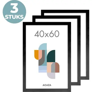 Acaza Set Van 3 Fotolijsten 40 X 60 Cm Met Acrylglas Voor Foto's, Foto's En Posters, Wandmontage, Hout, Zwart