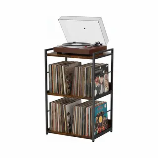 Acaza Lp Opbergsysteem - Lp Houder - Lp Rek - Vintage Bruin / Zwart - 45 X 30 X 66 Cm (L X B X H) - Platenspeler Meubel - Vinyl Opbergsysteem -