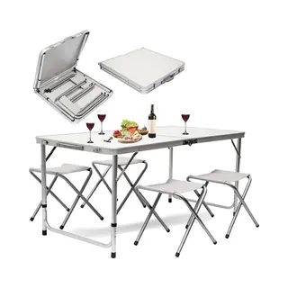 MaxxGarden Opvouwbare Picknicktafel - Biertafel Met Banken - Vouwtafel - Campingtafel Set - Plooitafel 4 Persoons - Wit - 120 X 70cm