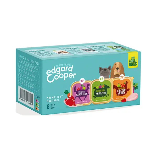Edgard Cooper Adult Wet Dog Food Cups Multipack, Game-Lamb-Chicken, 6 X 100g - Fresh Meat, Hypoallergenic, Salmon With Tasty Fresh Meat, High Protein thumbnail