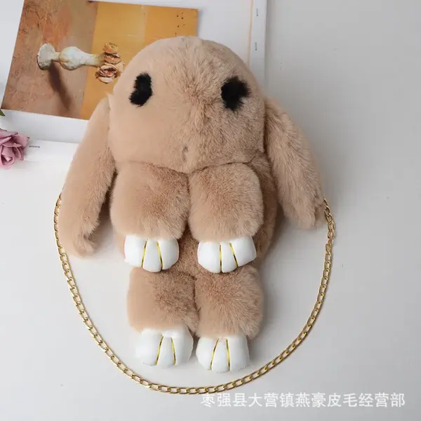 Vdtoys ® Schoudertas In Imitatie Konijnenbont Vrouwen En Meisjes Dier Konijn Kleur Beige thumbnail