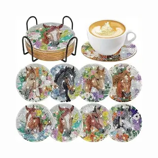 Vdtoys® Diamond Painting Voor Volwassenen - Horse Head - Onderzetters - Coasters - Onderleggers - Ronde Steentjes - 8 Stuks - Compleet Hobbypakket -