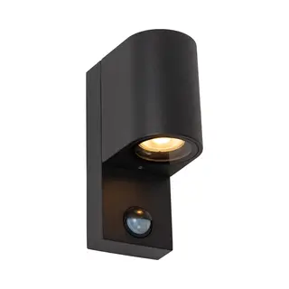 Lucide Zaro Round - Buiten Wandlamp Met Sensor - 7 X 10, 4 X 17 Cm - IP65 - Zwart