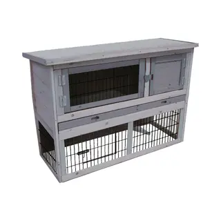 Konijnenhok Met Ren – Compact Konijnenhok Voor Buiten Met 2 Verdiepingen En Nachthok – 111x45x78 Cm – Flamingo Konijnenhok Loft Cottage Grijs
