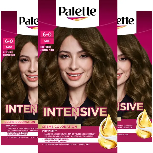 Palette - 600 Licht Bruin - Haarverf - Intensieve, Natuurlijke Kleuren Met 100% Grijsdekking - Voordeelverpakking - 3 Stuks thumbnail