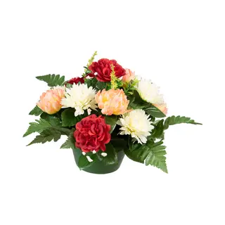 Louis Maes Kunstbloemen Boeket Crysanten In Pot - Kleurenmix - D30 X H24 Cm - Bloemstuk - Bladgroen
