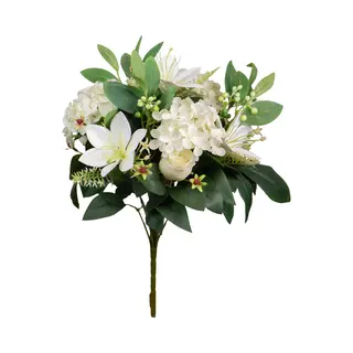Louis Maes Kunstbloemen Boeket Roos/hortensia/lelie - Creme/wit - H39 Cm - Bloemstuk - Bladgroen