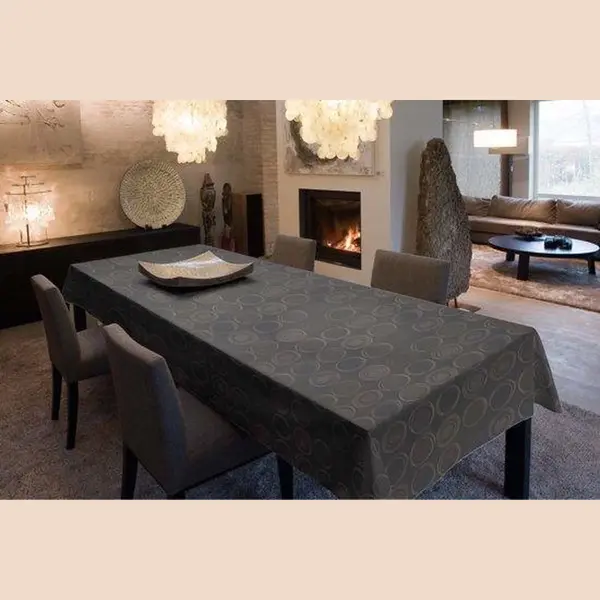 Jacquard Geweven Gecoat Luxe Tafellaken - Tafelzeil - Tafelkleed - Zwarte Cirkels - Zwart - Hoogwaardig - Opgerold Op Dunne Rol - Geen Plooien - thumbnail