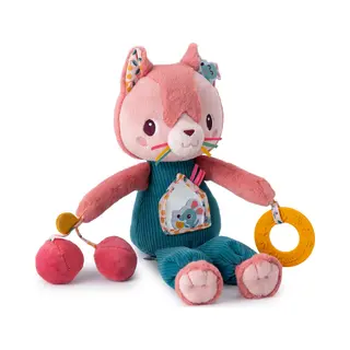 Lilliputiens - Jeanne The Cat Activity Soft Toy - Interactive Rattle For Babies With Mirror, Silicone Teething Ring, Bell And Paper Noise - Stimulates