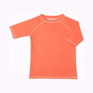 Ducksday - Uv-Zwemshirt Voor Kinderen - Uv-werend UPF50+ - Rashguard Met Korte Mouwen - Unisex - Koraalrood Effen - Maat 4 Jaar