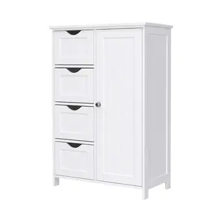 Acaza Badkamerkast - Ladekast - Opbergkasten Met Deuren - 4 Laden En Kastje - 55 X 30 X 81cm - Wit