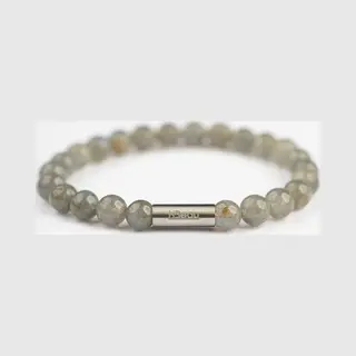H-Beau - Handgemaakte Armband Van Edelstenen - Natuurstenen – Labradoriet - Kralen - 8mm - Lengte 21cm - Gepolijst – Grijs - Groen - Rvs Kraal -