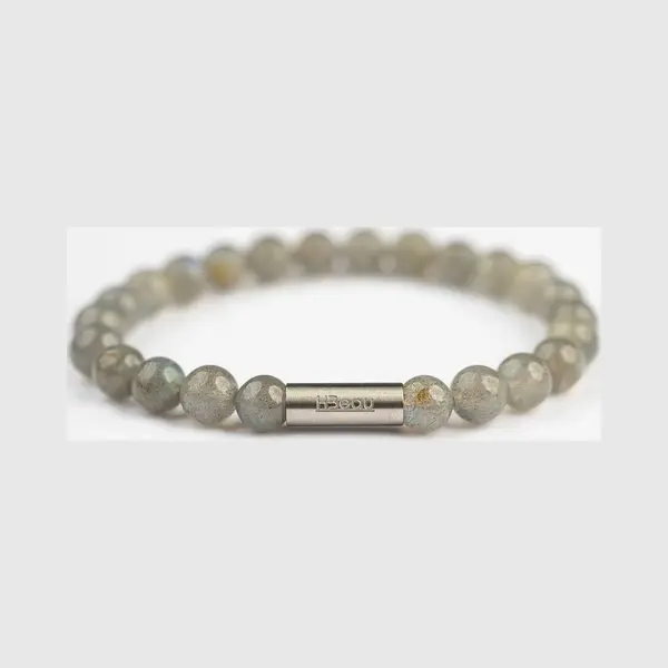 H-Beau - Handgemaakte Armband Van Edelstenen - Natuurstenen – Labradoriet - Kralen - 8mm - Lengte 21cm - Gepolijst – Grijs - Groen - Rvs Kraal - thumbnail