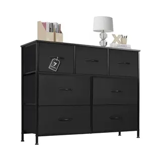 Hmtm Commode / Brede Ladekast Met 7 Stoffen Laden – 100 × 30 × 77 Cm – Tv-meubel & Opbergkast Voor Slaapkamer En Woonkamer – Metalen Frame –