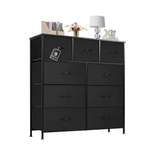 Hmtm Dressoir, Dressoir, Woonkamer Voor Slaapkamer, Met 9 Stoffen Laden, Verstelbare Poten, Ladekast, Commode Voor Slaapkamer, Klassiek Zwart,