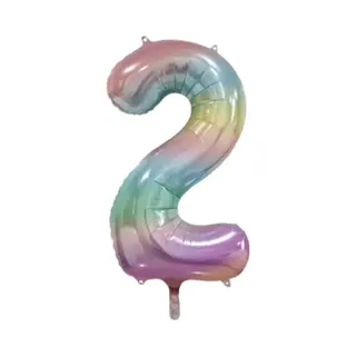Wefiesta Folieballon Cijfer 2 Regenboog Pastel, 86cm