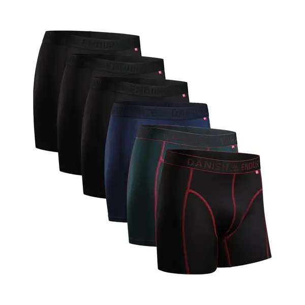 Danish Endurance 6er Pack Sport Boxershorts Herren, Mit Regulärem Oder Langem Bein, 3X Schwarz, 1x Blau, 1x Schwarz/Rot, 1x Grün, Xxl thumbnail