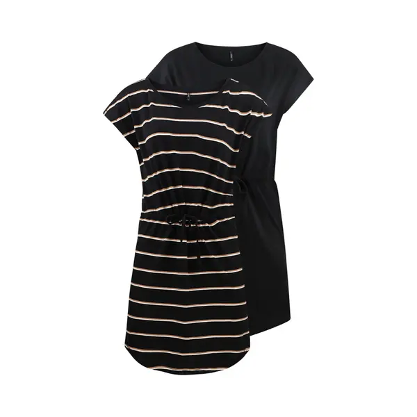 Only Damen Sommer Mini Kleid OnlMAY S/S Dress 2er Pack Grösse Xs S M L Xl Xxl Gestreift Schwarz 100% Baumwolle, Größe, S, Farbe, Black Double Camel thumbnail