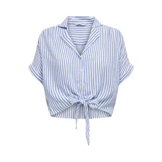 Only Onlpaula Life S/S Tie Shirt Wvn Noos Dames Blouse - Cloud Dancer Blue Stripes