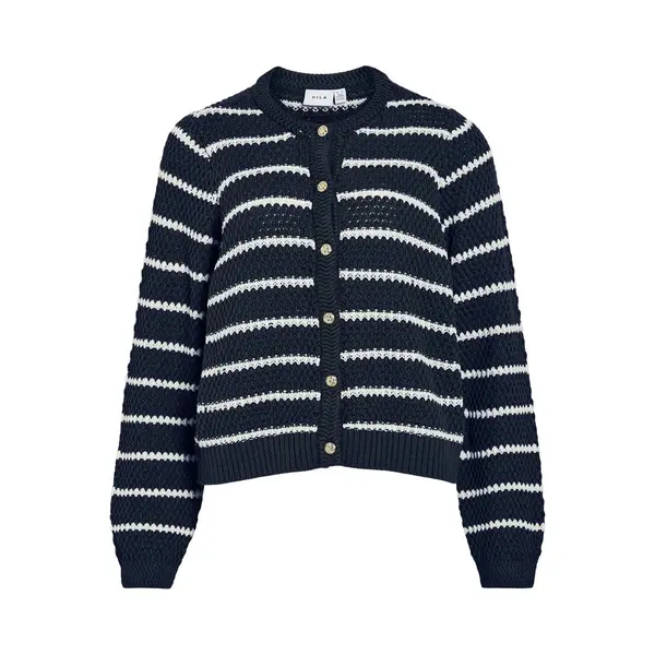 Vila Vest Vimerva L/s Knit Cardigan 14111988 Navy Blazer/cloud Dancer Dames Maat - L thumbnail