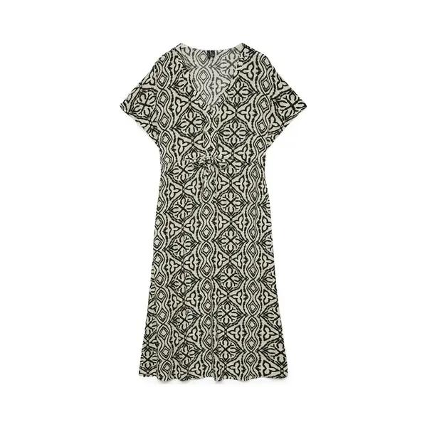 Vero Moda Bedrukte, Lange Jurk Met Korte Mouwen En Ceintuur thumbnail