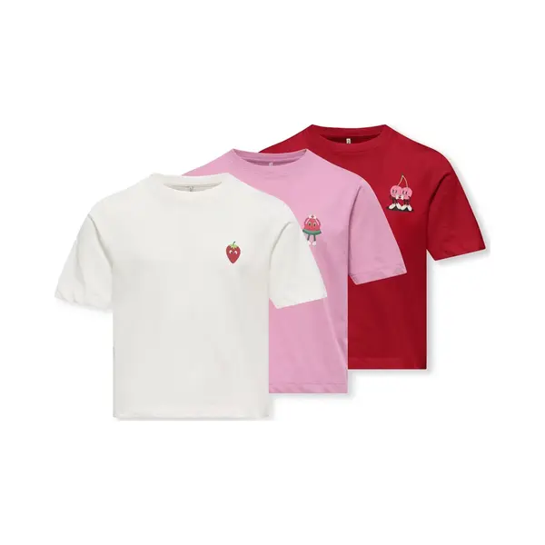 Only 3 T-shirts Meisjes - Roze Rood Ecru - KOGrex - Maat 146/152 thumbnail