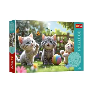 Trefl - The Treflik Family, Drie Kittens - Puzzel Met 60 Stukjes - Kleurrijke Puzzels Met Kittens, Entertainment, Plezier Voor Kinderen Vanaf 4 Jaar