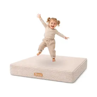 Flumi - Kinder Trampoline Voor Thuis - Zachte Springmatras - Beige - Afneembare Hoes - 110 X 71 Cm