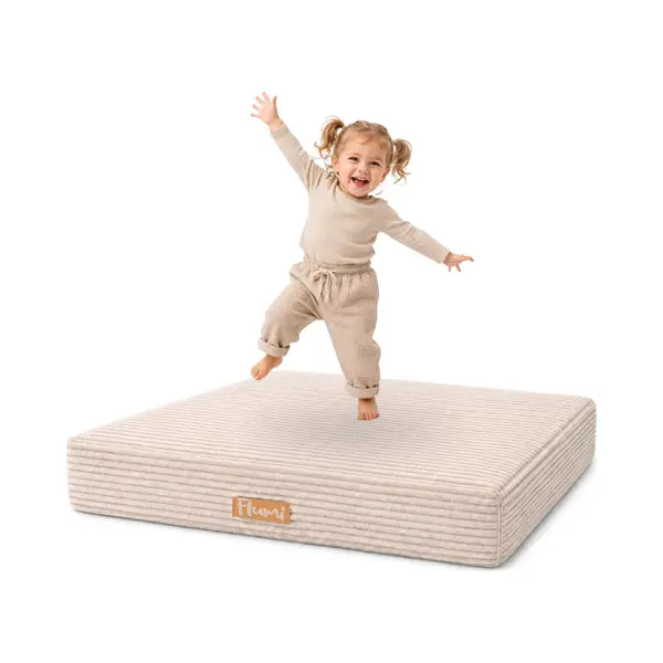 Flumi - Kinder Trampoline Voor Thuis - Zachte Springmatras - Beige - Afneembare Hoes - 110 X 71 Cm thumbnail