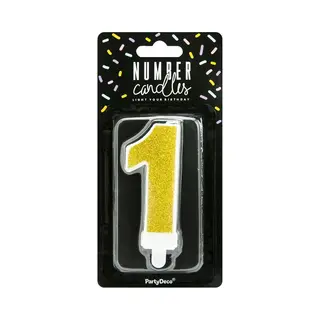 PartyDeco Cijferkaars 1 Goud 7cm