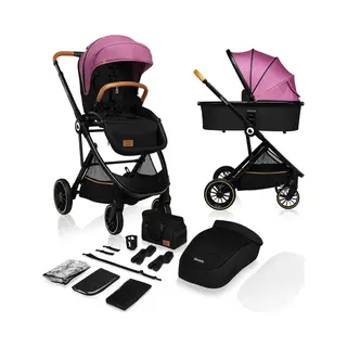 Lionelo Riya - Kinderwagen 2 In 1 - Wieg + Wandelwagen - 0-15kg - Opvouwbaar - Xxl Zonnekap - Verstelbare Rugleuning - Grote Pu Wielen - Accessoireset