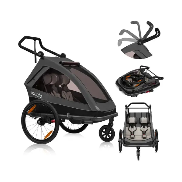 Lionelo Cama 2in1 - Fietsaanhanger En Wandelwagen Voor 2 Persoons - Zwart - All-Terrain Fietskar - Hardloopkinderwagen - Verstelbare Vering - thumbnail